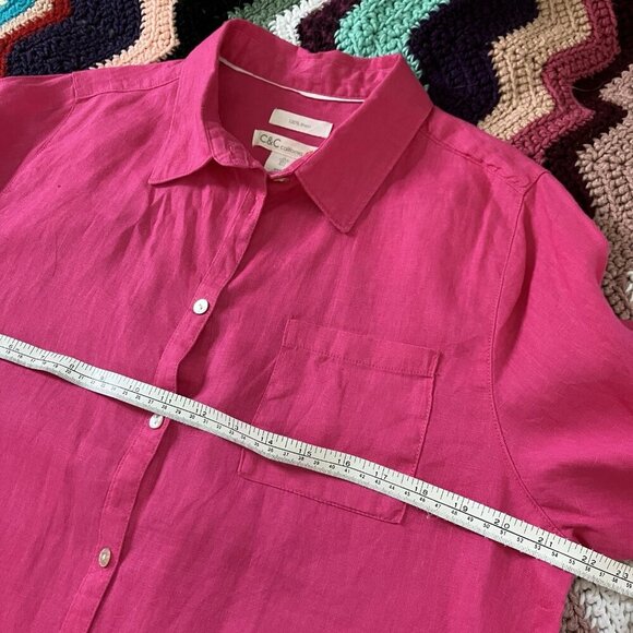 C&C California 100% Linen Shirt Dress Womens L Pink Coastal Preppy - Picture 5 of 8
